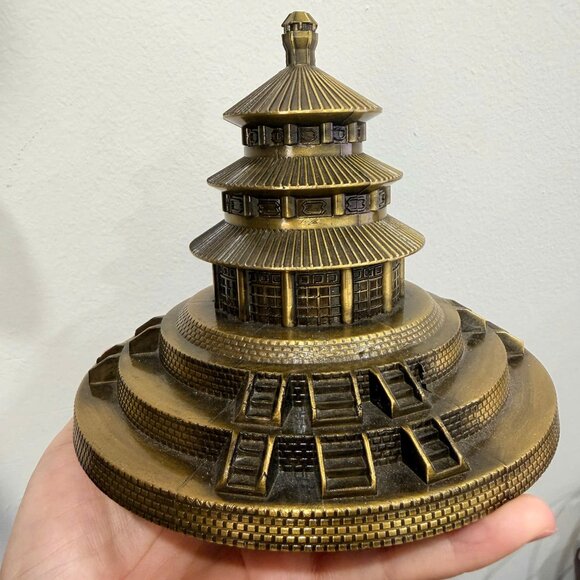 Temple of Heaven Mini Statue | Chinese Pagoda Brass Figurine | Feng Shui Decor - Picture 2 of 2